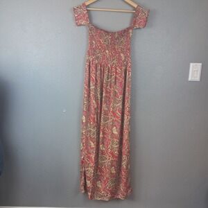 Earthbound Womens Large Burgundy Paisley Maxi Dress Whimsigoth Boho Cotttagecore